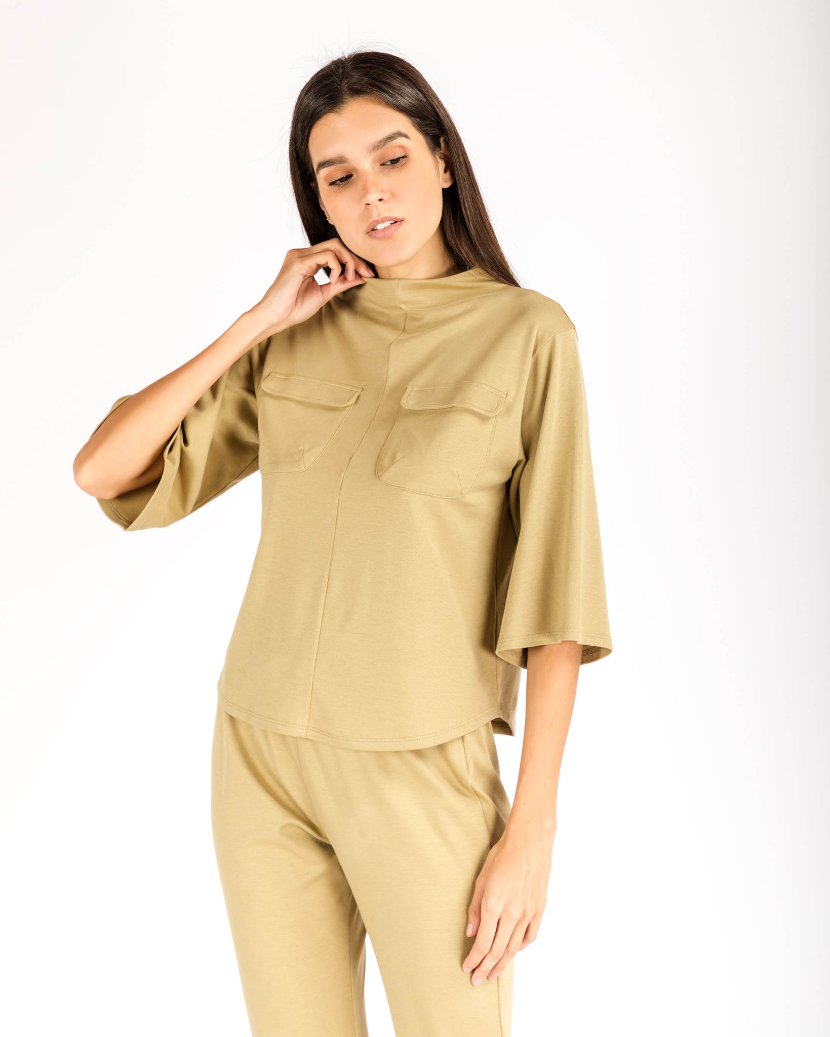 Sueños de Lavanda | Pantalón baggy + Top manga 3/4 olive gray