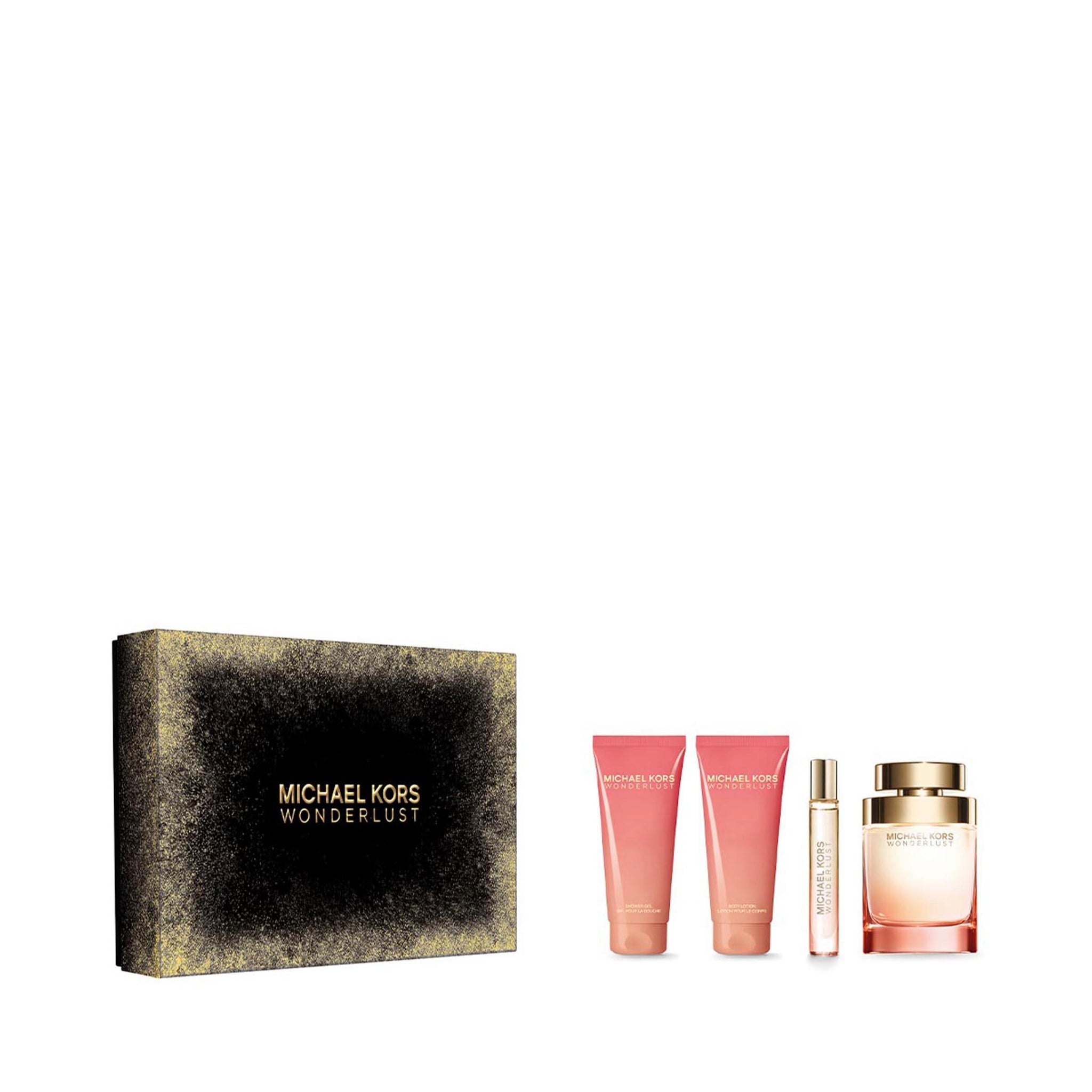 Michael Kors | Estuche Michael Kors Wonderlust – Perfume + Loción + Gel de Baño + Discpensador